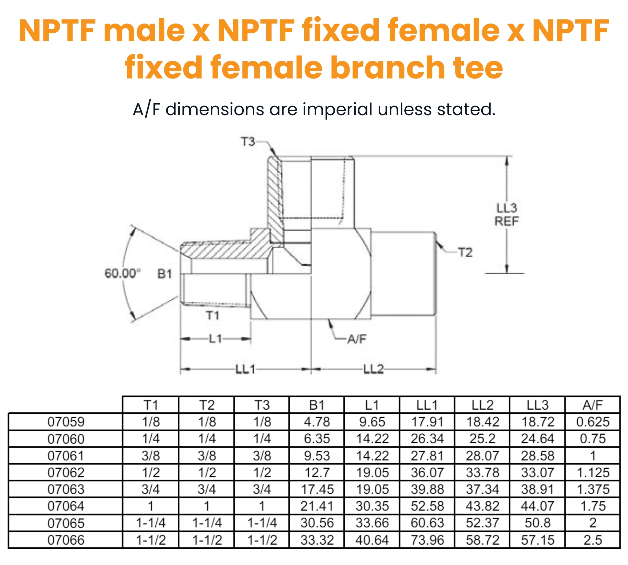 1/8 NPTF M/F/F Tee Fixed Female Hydraulic Adaptor